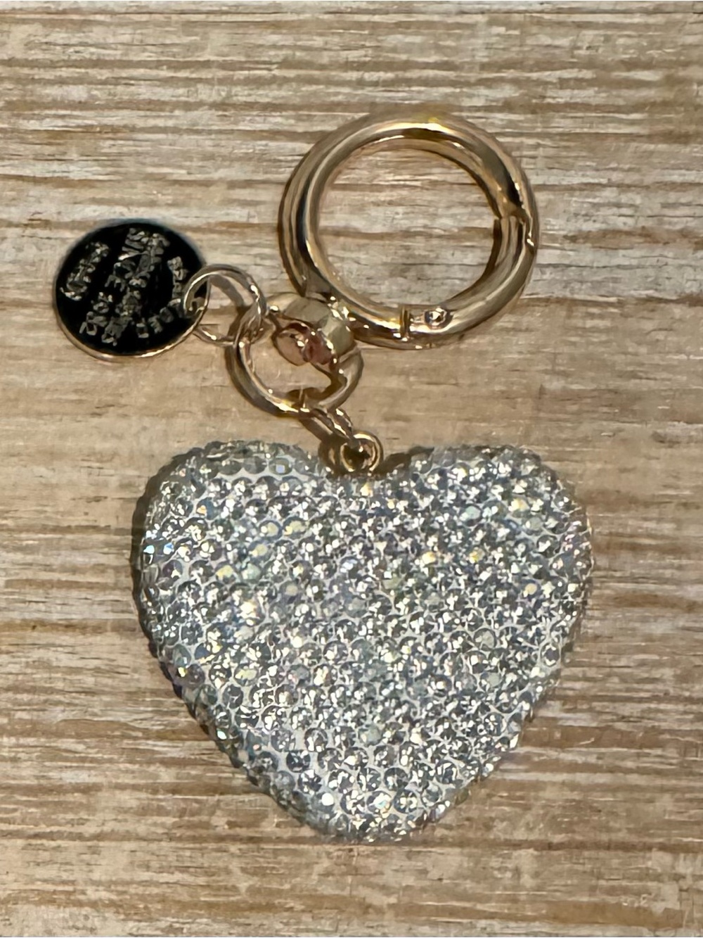 Sparkling Heart Keychain or Bag Charm with Gold Tone Hardware